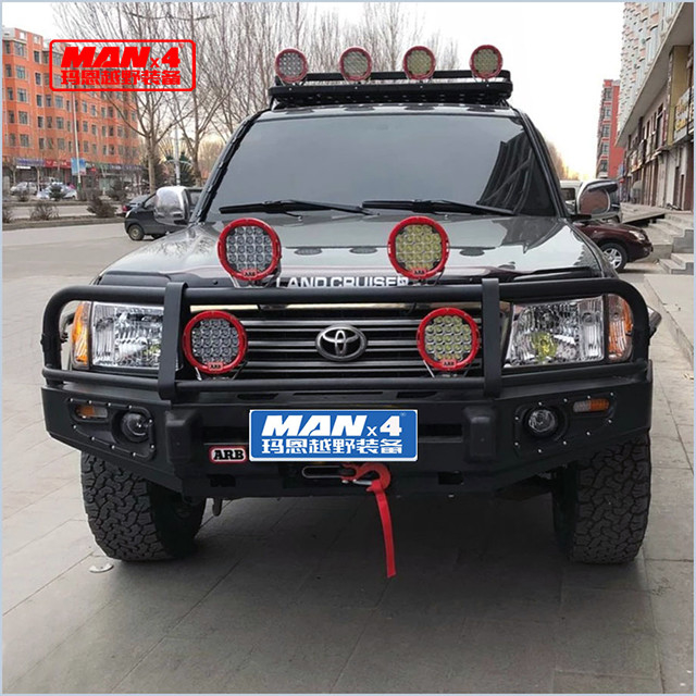 LC100 Black Steel Bumper Front Offroad Bull Bar With 3 Loop