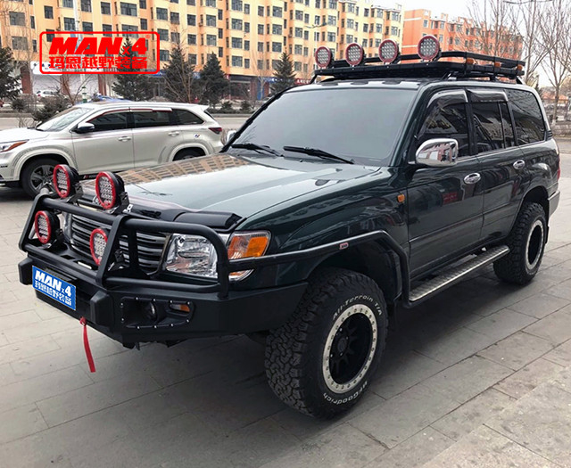 LC100 Black Steel Bumper Front Offroad Bull Bar With 3 Loop